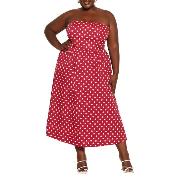 City Chic Inamorato Polka Dot Strapless Dress Cotton Casual Size 16 NWOT - Picture 1 of 10